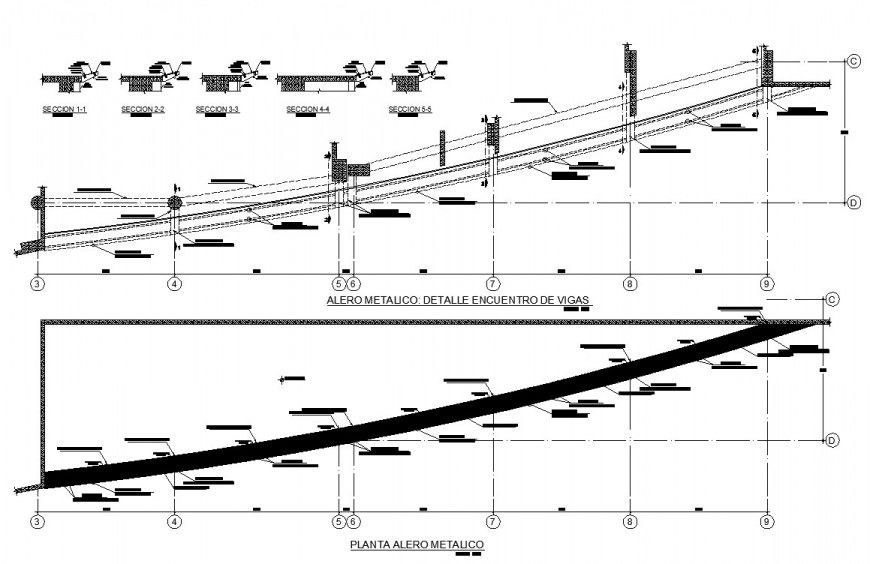Eaves roof structure detail 2d view CAD structural block layout autocad file