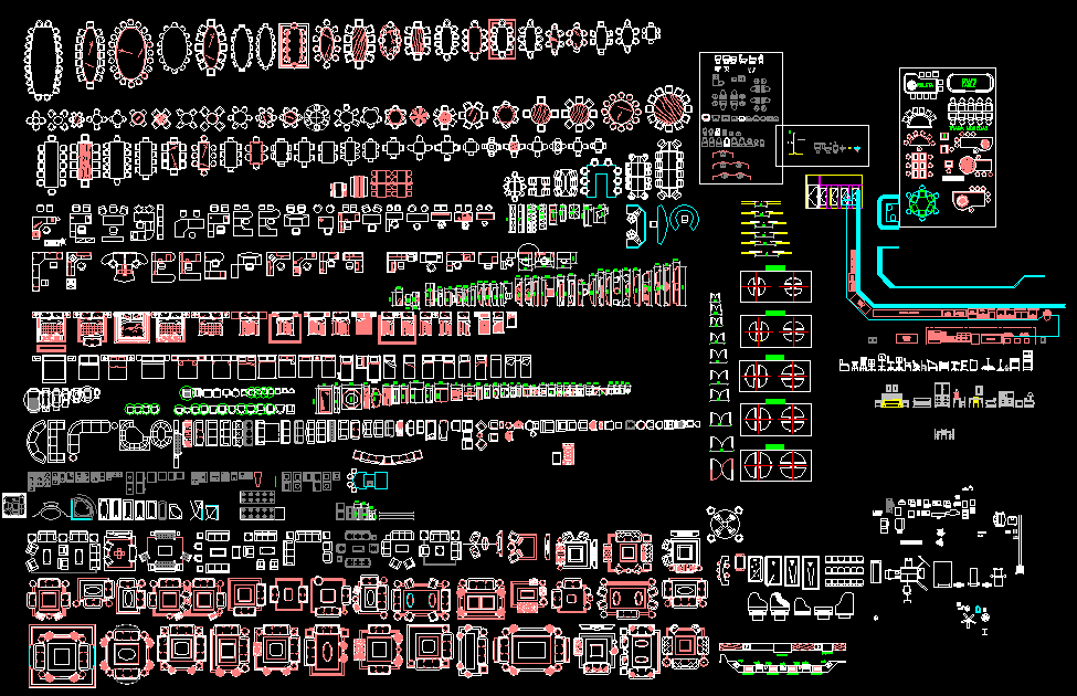 2D Furniture CAD Blocks Layout with Chairs Tables and Sofa Designs