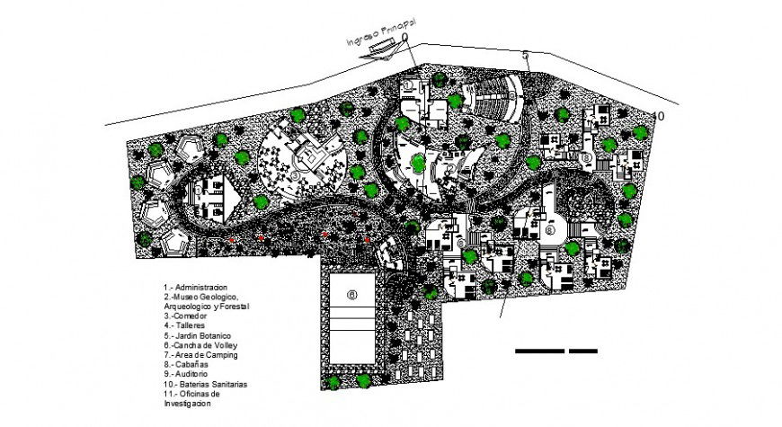 Eco-tourism center using giant native cane park landscaping structure details dwg file