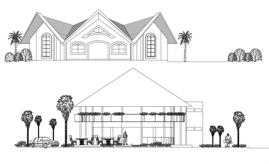 Ecological restaurant different elevation in auto cad file
