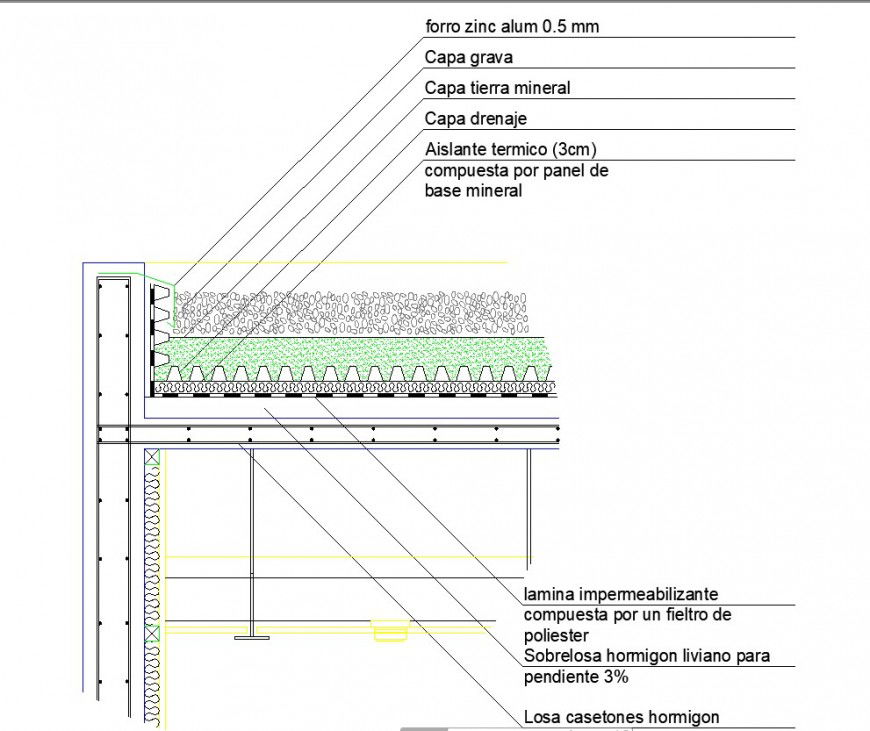 Ecological roof section and construction cad drawing details dwg file