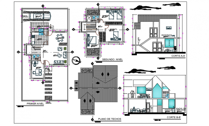 Ecological single  family home design drawing