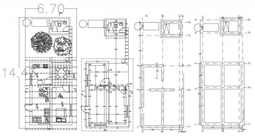 Economical rural house distribution plan and structure details dwg file