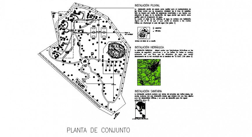 Ecotourism layout plan with water line detail in auto cad