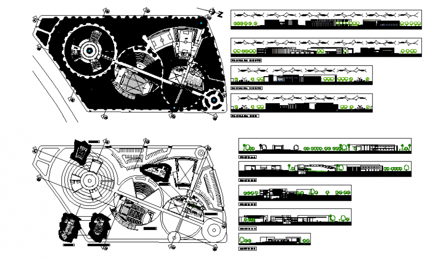 Ecumenical center plan, elevation and section layout file