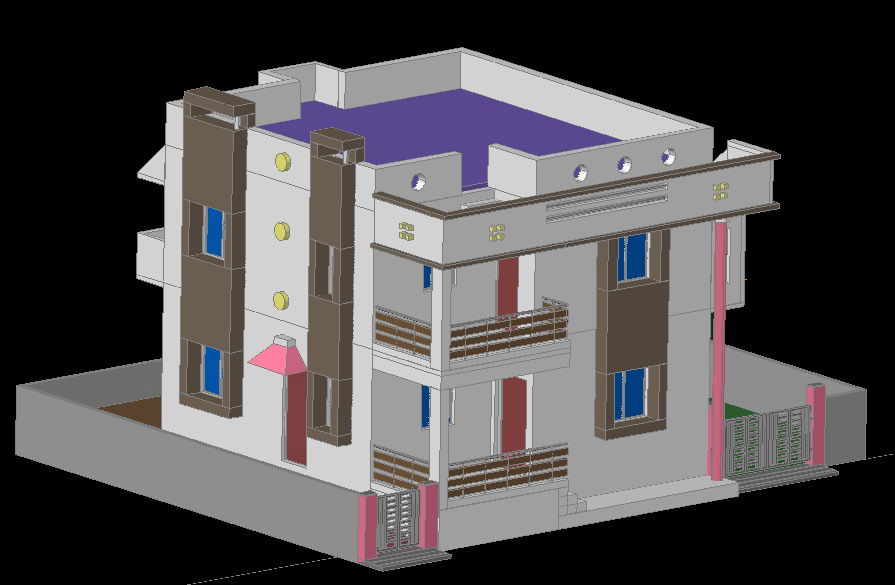 Modern 3D Bungalow Architecture CAD Drawing in AutoCAD Layout