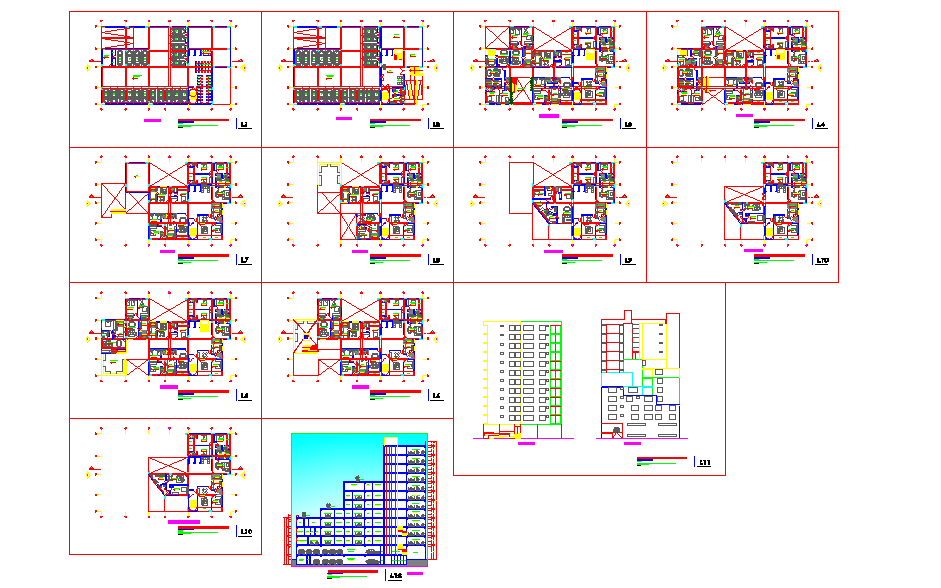 High-Rise Apartment Building DWG File with Elevation and Floor Plans