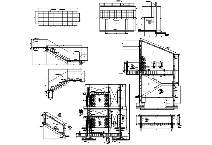 Education building constructive section and staircase details dwg file