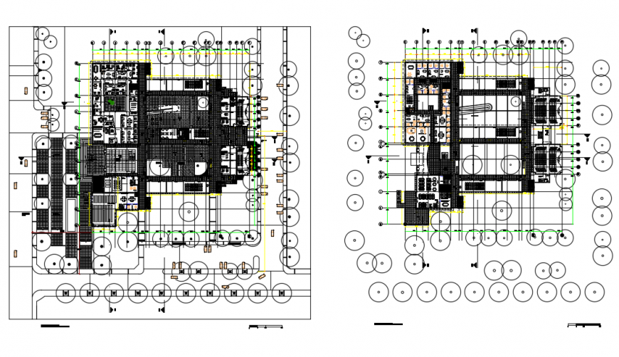 Education building floor plan layout with furniture drawing details dwg file