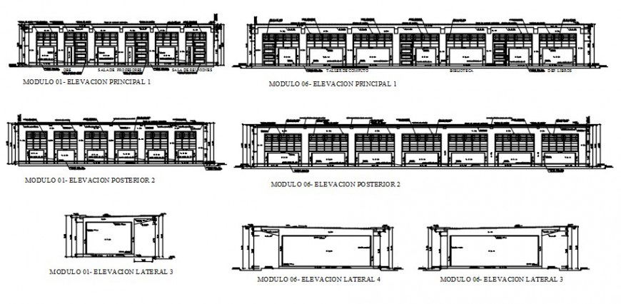 Education building model elevations and sections cad drawing details dwg file