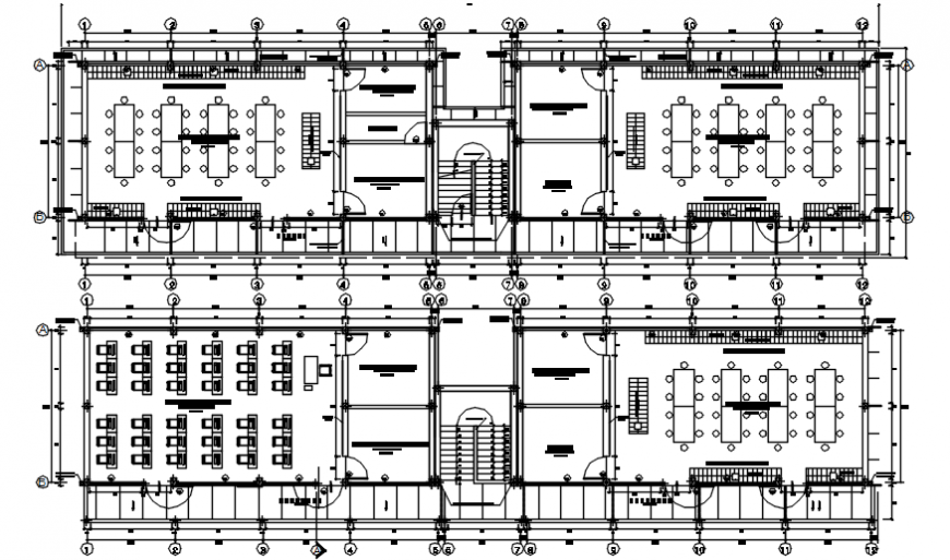 Education building two floor distribution plan cad drawing details dwg file