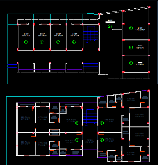 Apartment AutoCAD Drawing with Floor Plan and Shop Layout Design