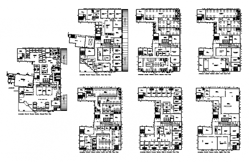 Eight flooring multi-specialty hospital floor plan layout details dwg file