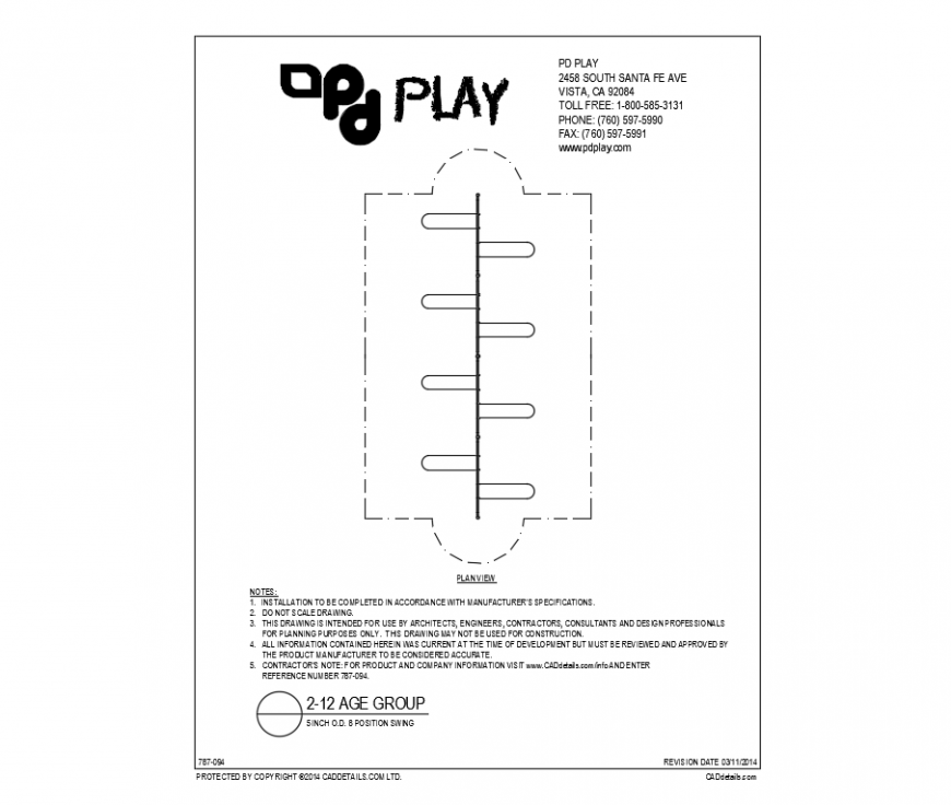 Eight position kids swings play equipment of garden dwg file