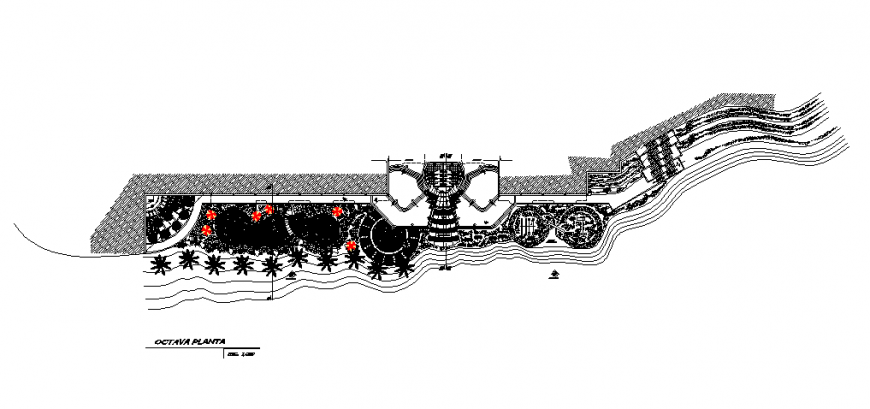 Eighth floor layout plan with terrace garden details of luxuries hotel dwg file