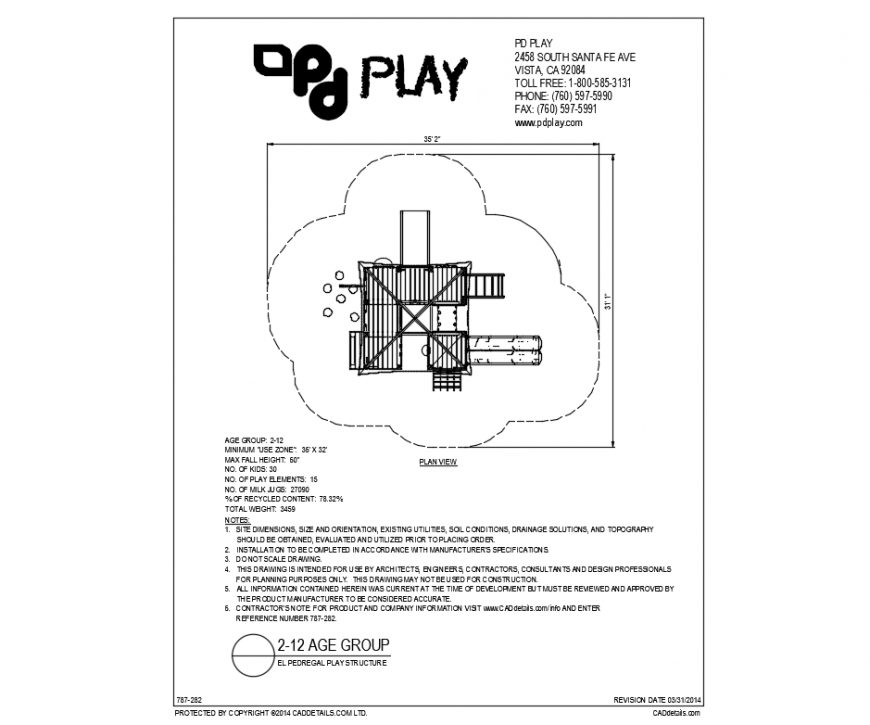 El. pedregal park play structure with plan view details dwg file