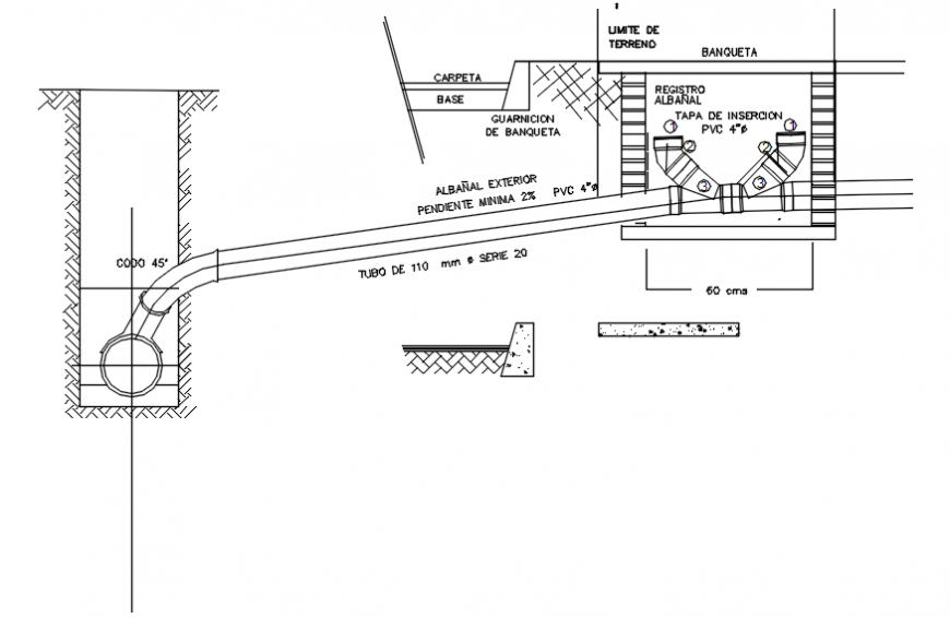 Elbow and pipe with construction view in AutoCAD file