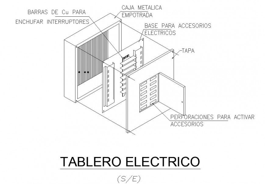 Electric board isometric drawing in dwg AutoCAD file.