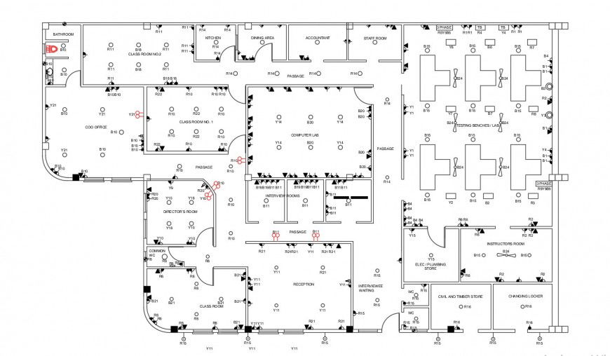 Electric circuits flow diagram 2d view dwg file