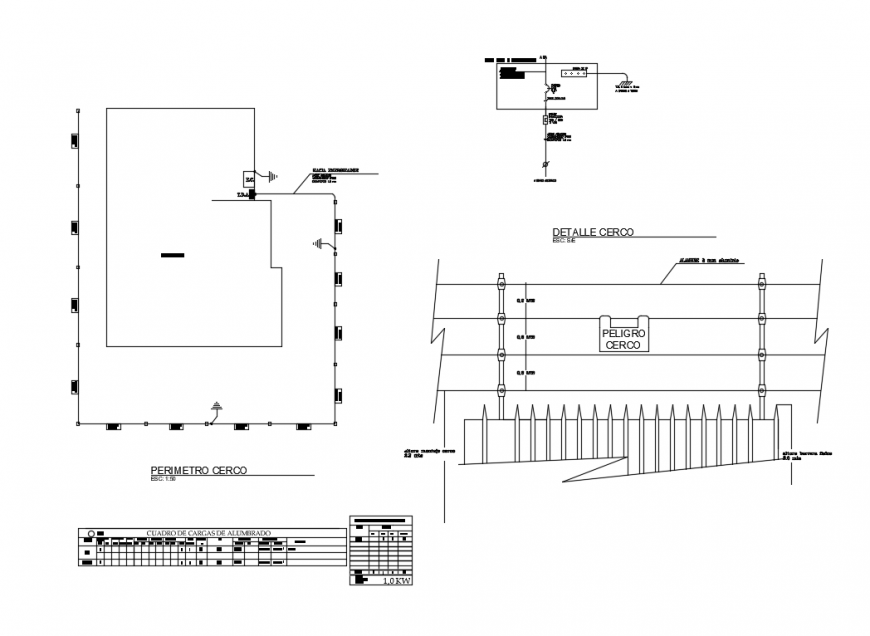 Electric garden fence elevation, plan and auto-cad details dwg file