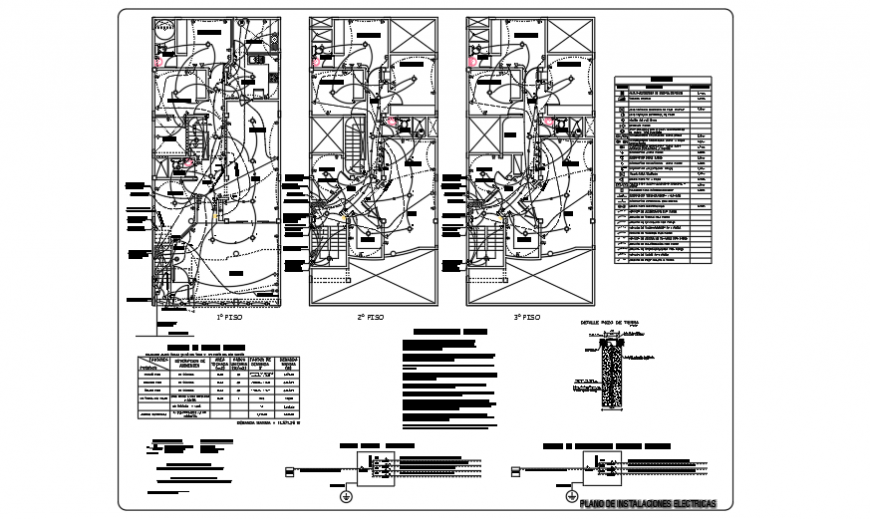 Electric installation design of residential family housing design drawing