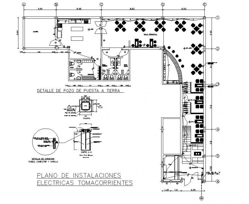 Electric installation of restaurant in dwg file.