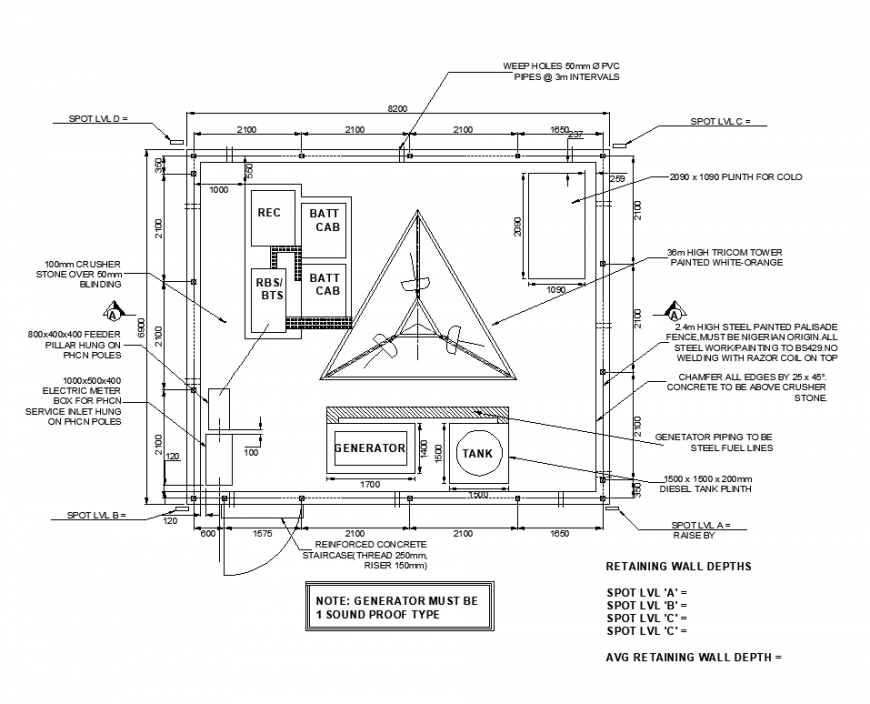 Electric tower detail elevation 2d view autocad file