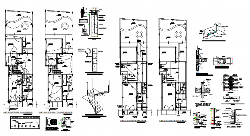 Electrical and water pipe line house plan detail dwg file