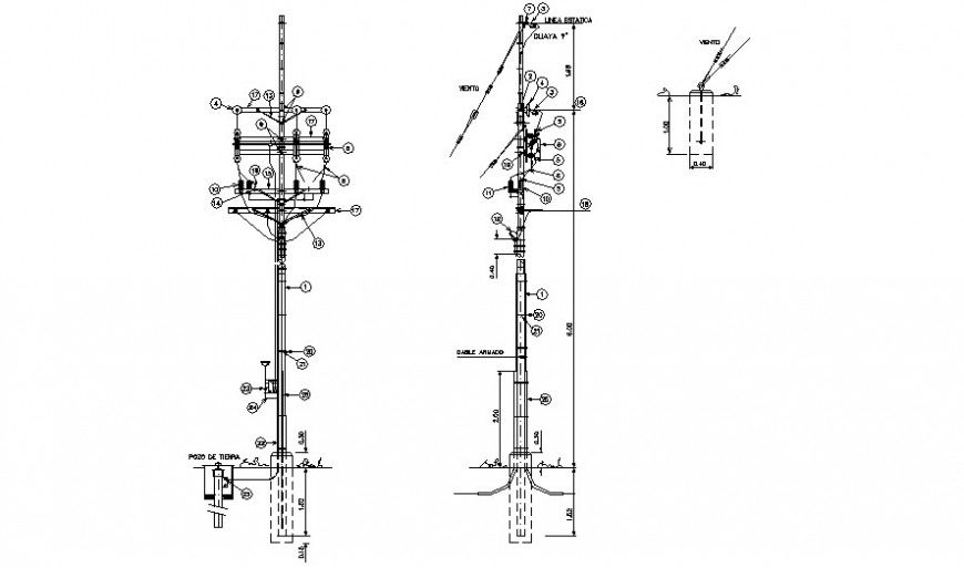 Light Pole Automation Block 2D Elevation DWG | Cadbull