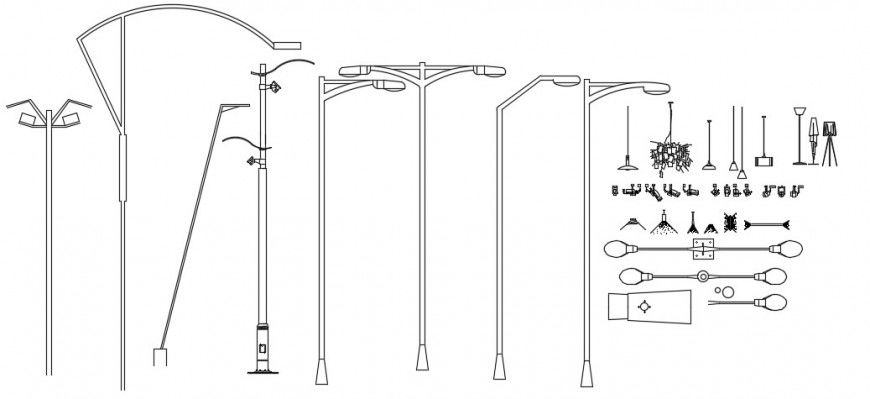 Electrical blocks detailing of light lamp and pole dwg file
