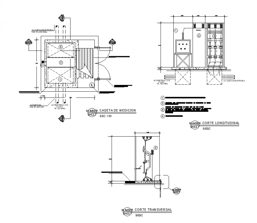 Electrical cabinet detail elevation, plan and section 2d view layout dwg file