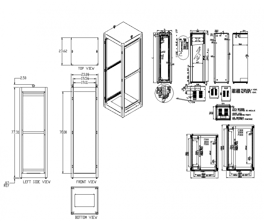 Electrical cabinet elevation and plan detail layout autocad file