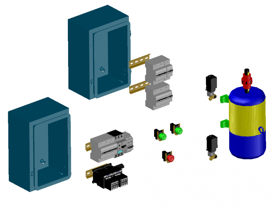 Electrical circuit and motor detail elevation layout 3d model autocad file