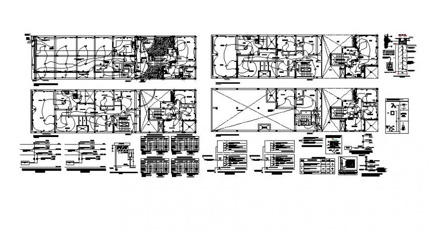 Electrical circuits and installation in a building detail drawing in dwg format