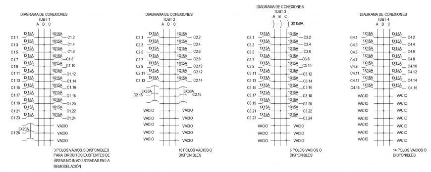 Electrical circuits drawings detailing 2d view dwg file