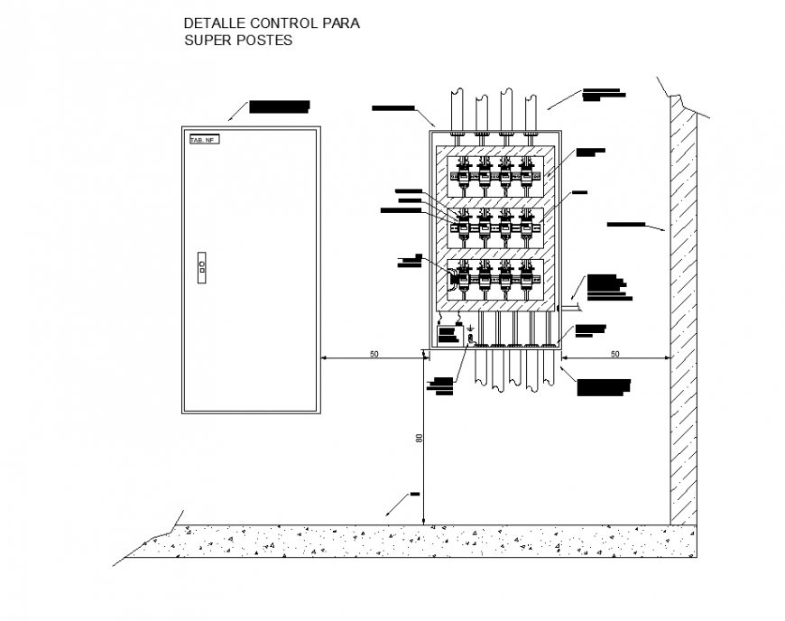 Electrical controller circuit box detail 2d view elevation layout file