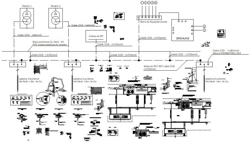 Electrical installation and construction details for earthing dwg file