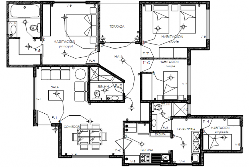 Electrical installation and layout plan drawing details of house dwg file