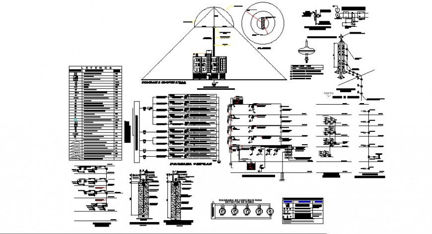 Electrical installation and riser diagram details of beach house dwg file