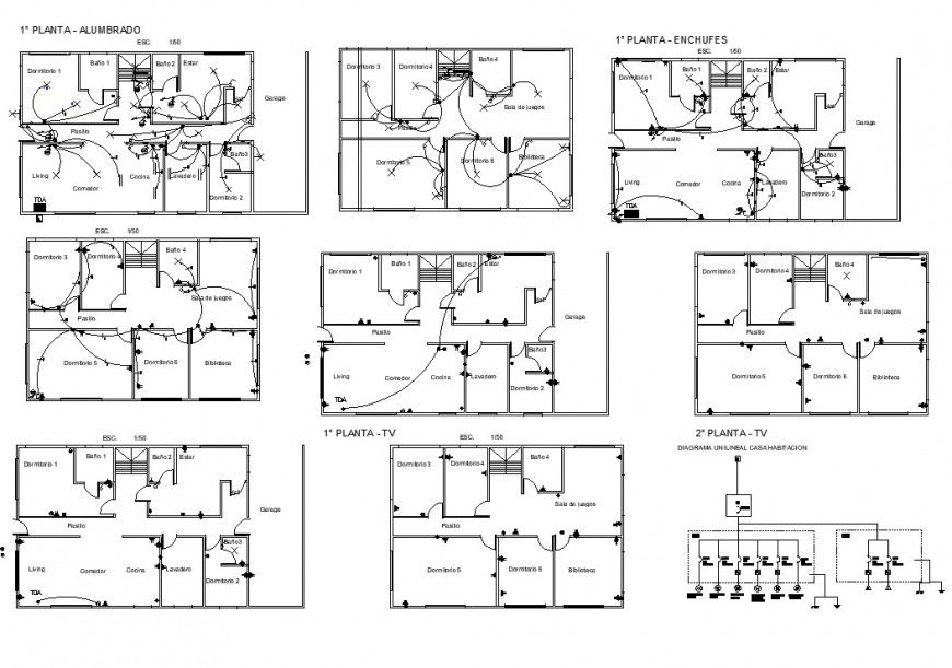 Electrical installation in a building detail 2d view CAD structure layout autocad file