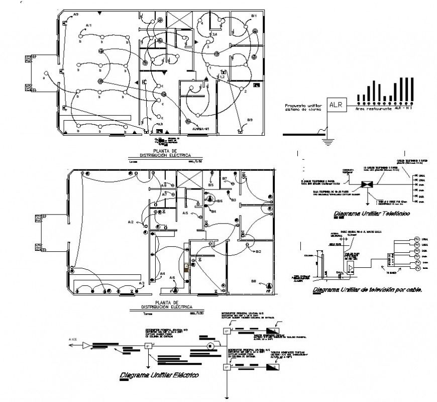 Electrical installation in building block detail 2d view layout autocad file