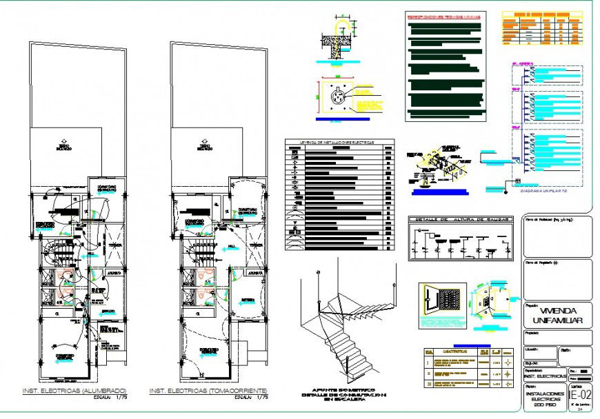 Electrical installation in house 2d view CAD block layout file in dwg format