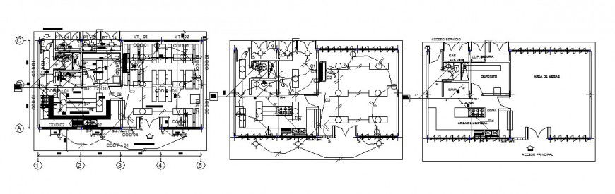 Electrical installation layout and plan details of three floor of office building dwg file