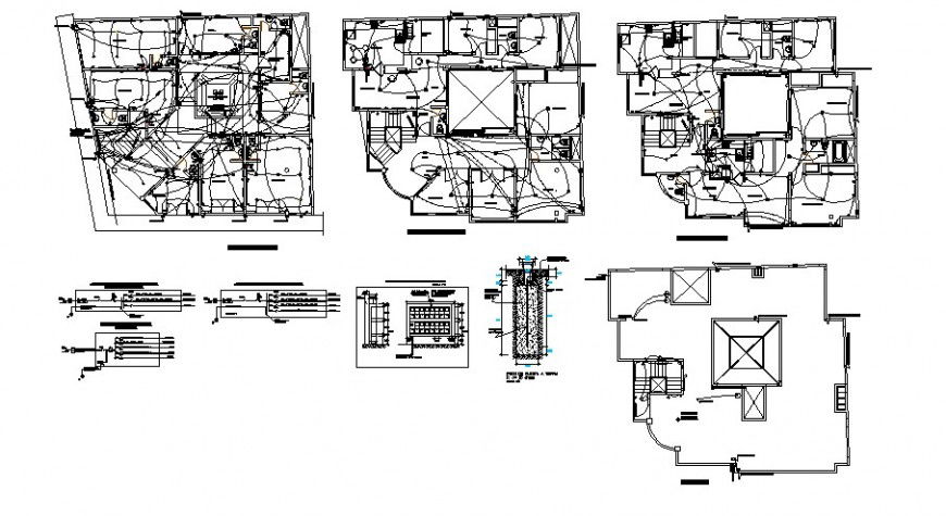 Electrical installation layout of all floors of apartment building floors dwg file