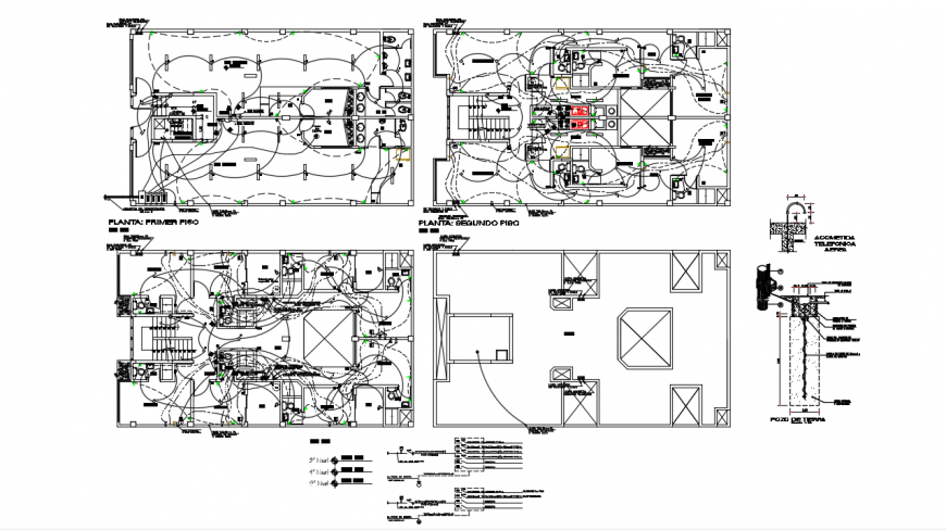 Electrical installation layout plan details for five story apartment building dwg file