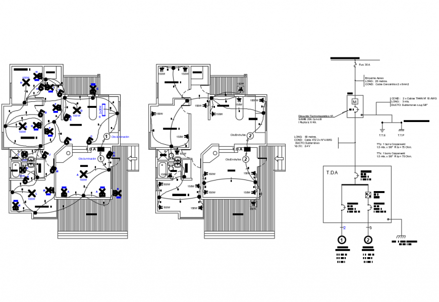 Electrical installation layout plan details of house rooms dwg file