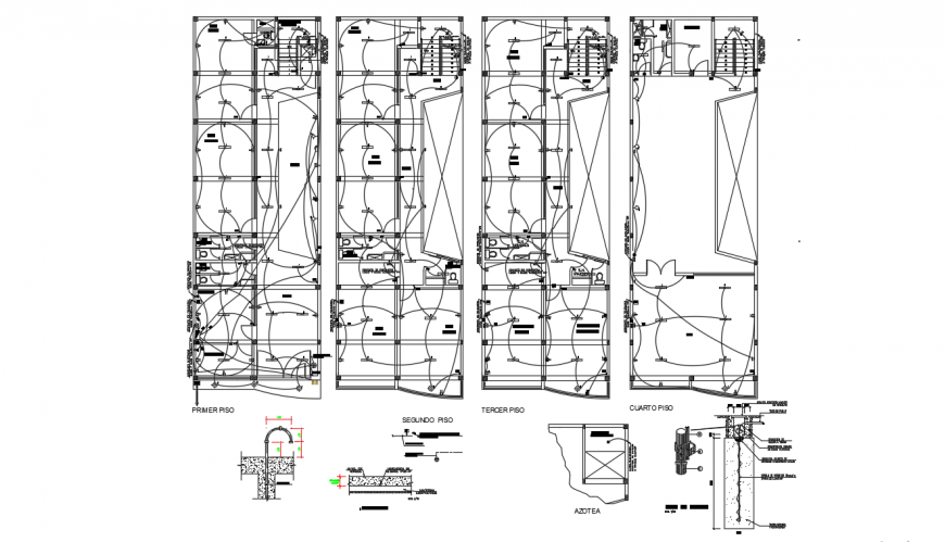 Electrical installation layout plan details of school floors dwg file