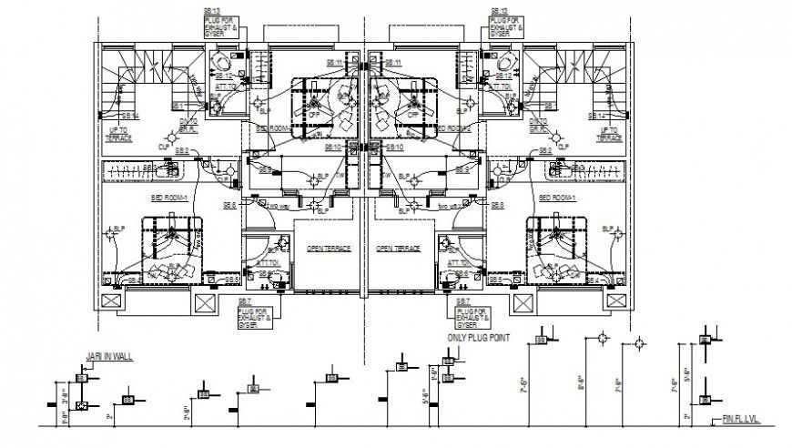 Electrical installation layout plan drawings in housing apartment autocad file
