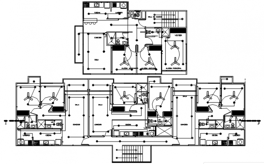 Electrical installation layout plan of apartment 2d view dwg file