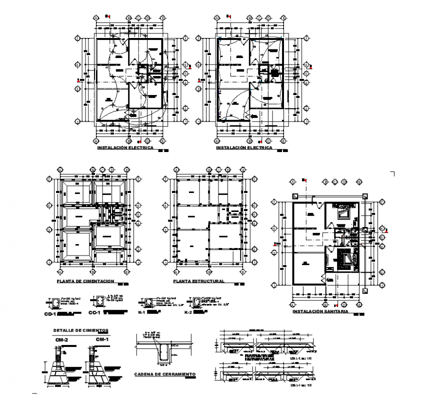 Electrical installation of a building and different construction blocks 2d view dwg file